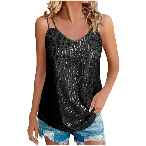 Ruziyoog Sequin Tank Tops for Women Glitter Party Strappy Camisole